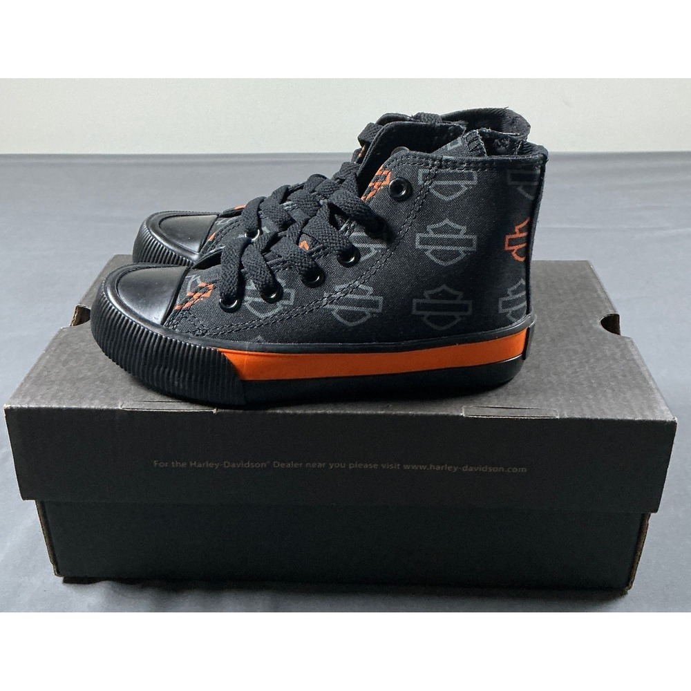 Harley-Davidson Nathan Kids Black Orange Logo High Top Sneakers D61027 Size 11 - Picture 4 of 9